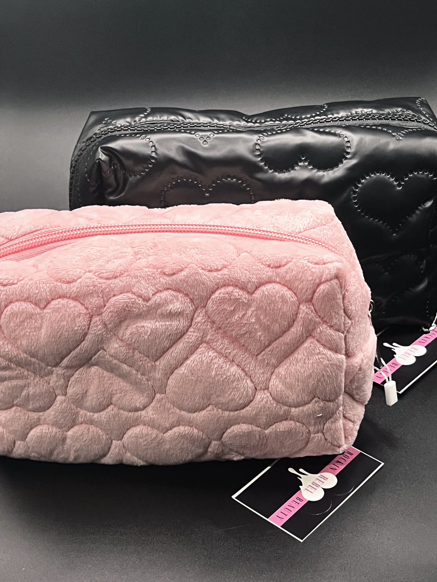Fuzzy Hearts Makeup Bag - Pink