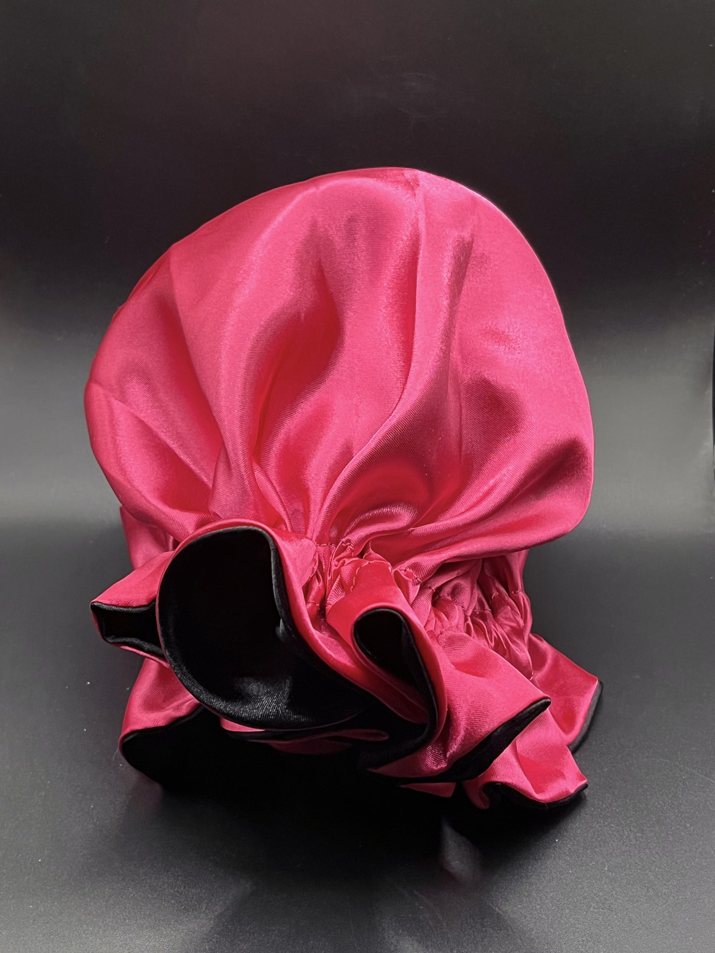 Double Layer Satin Hair Bonnet - Reversible Black/Pink