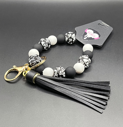 White + Black Skull Print Silicone Beaded Valet Wristlet