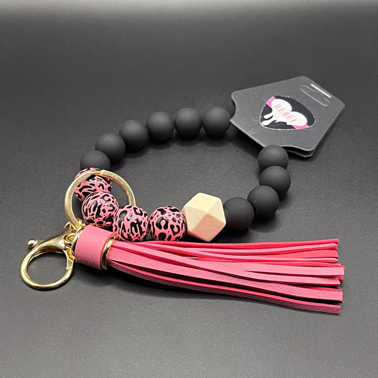 Pink Leopard Silicone Beaded Valet Wristlet