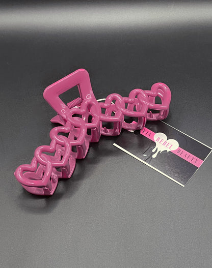 XL 5in Hot Pink Hearts Hair Claw Clip