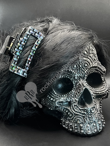 Black Holographic Skulls Hair Claw Clip